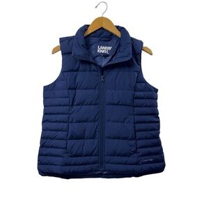 Lands’ End Women’s Navy Puffer Vest Quilted Zip Front Size M Cozy Winter Outdoor